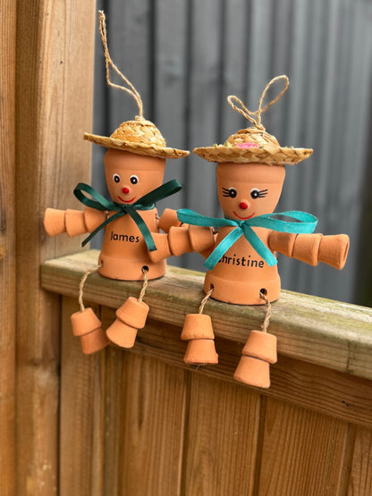 Personalised Terracotta Plant Pot Man or Lady Garden Ornaments Includes Ribbon Of Choice