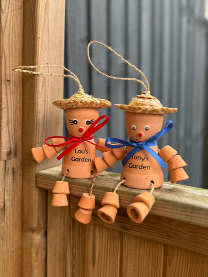 Personalised Terracotta Plant Pot Man or Lady Garden Ornaments Includes Ribbon Of Choice