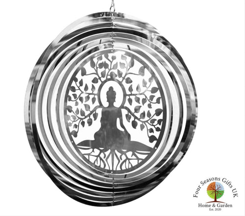 Buddha Stainless Steel Mirrored Wind Spinner Sun-catcher Hanging Garden Decorative Ornament
