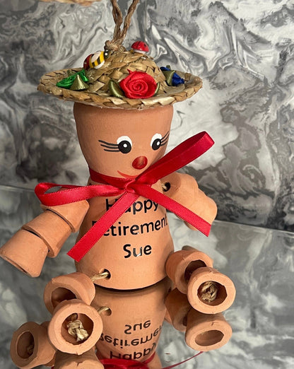 Personalised Terracotta Plant Pot People: Flowerpot Man or Lady Garden Ornaments Happy Retirement, Birthday Keepsake Gift
