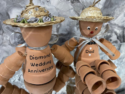 Personalised Terracotta Plant Pot Flowerpot Man or Lady Diamond 60th Wedding Anniversary Gifts