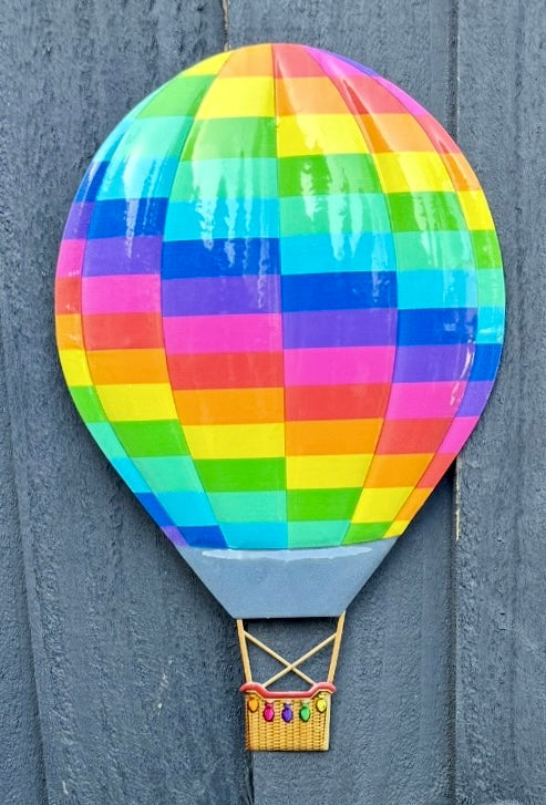 Colourful Hot Air Balloon Wall Art, Garden Fence Decor, Rainbow Outdoor Ornament