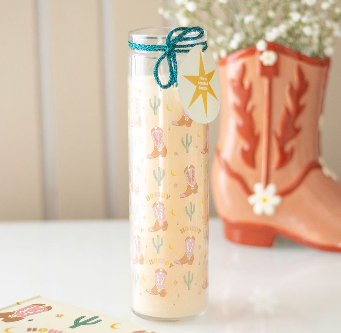 21cm Howdy Cowboy Cowgirl Floral Scented Tube Candle Home Fragrance Decor Gifts