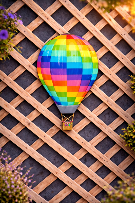 Colourful Hot Air Balloon Wall Art, Garden Fence Decor, Rainbow Outdoor Ornament